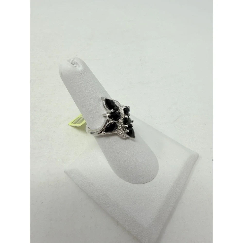 Shop LC Black Onyx Platinum Bond Brass Stud Earrings and Size 6 Ring 5583